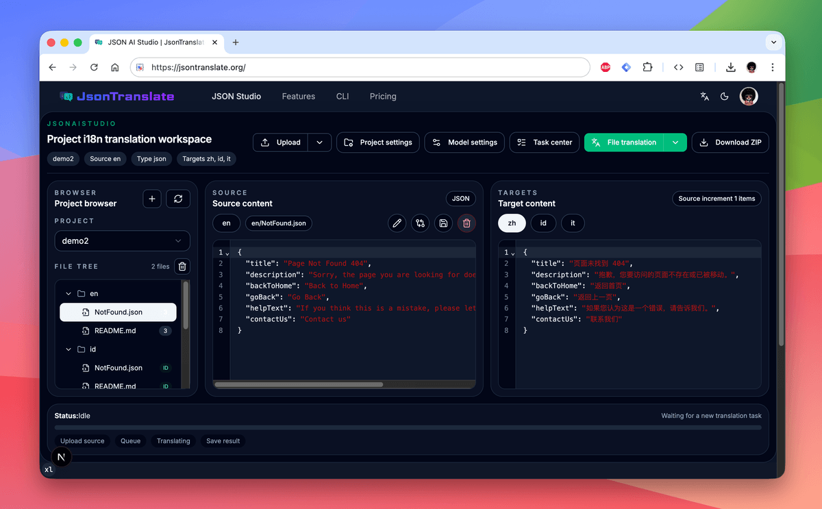 traducción de JSON